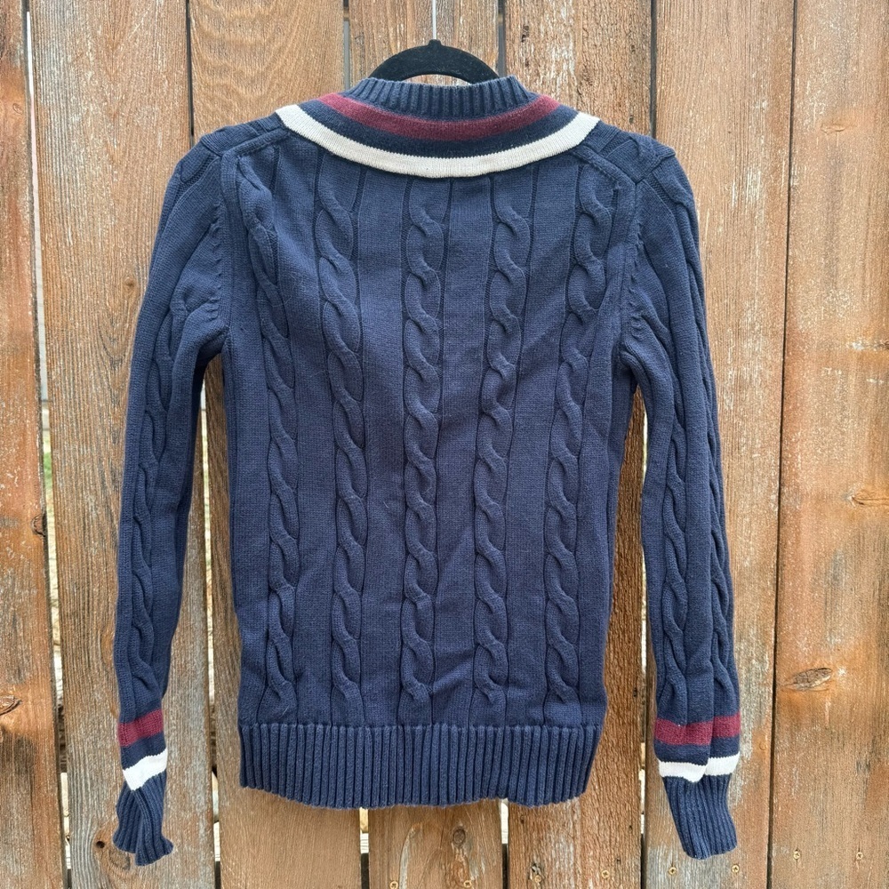 Brooks Brothers Navy Red White V Neck Cable Knit Tennis Sweater Vintage Small - Picture 8 of 10